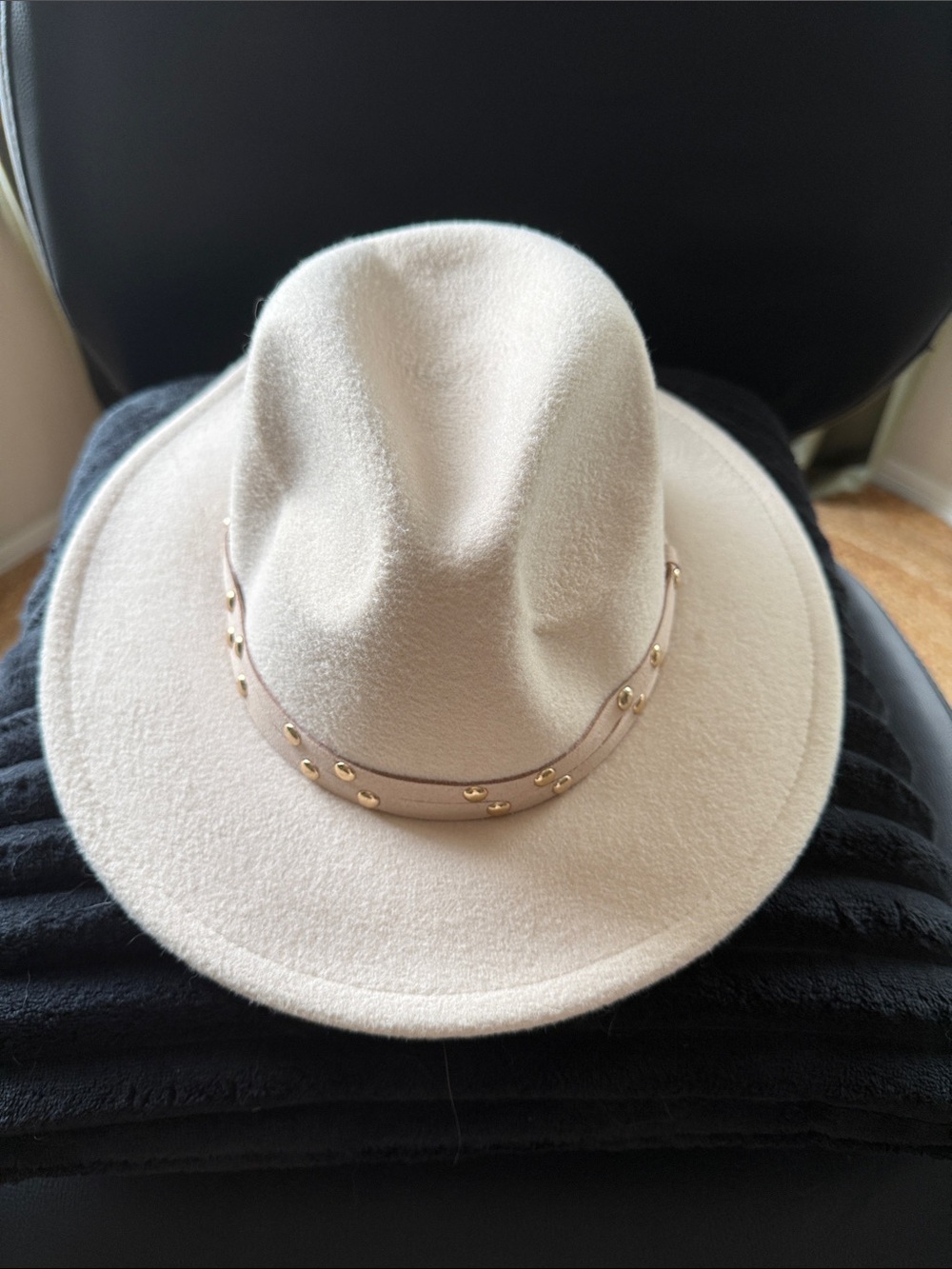 Cost Plus World Market Cream Felt Fedora with Studded Band